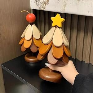 创意耶诞树隔热垫餐桌高级感摆件一棵树实木防烫锅垫折叠杯垫碗垫