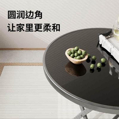 折叠餐桌小户型家用钢化玻璃圆桌饭桌户外可折叠阳台桌子小茶几