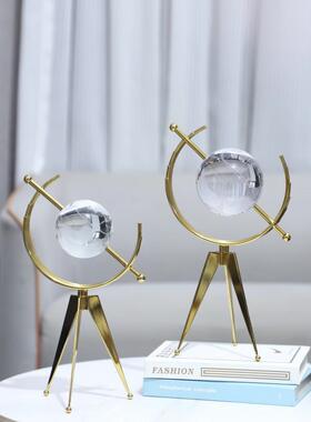 现代约高端几何属水晶地球仪艺术摆件玄关书房2018酒金简店家居装