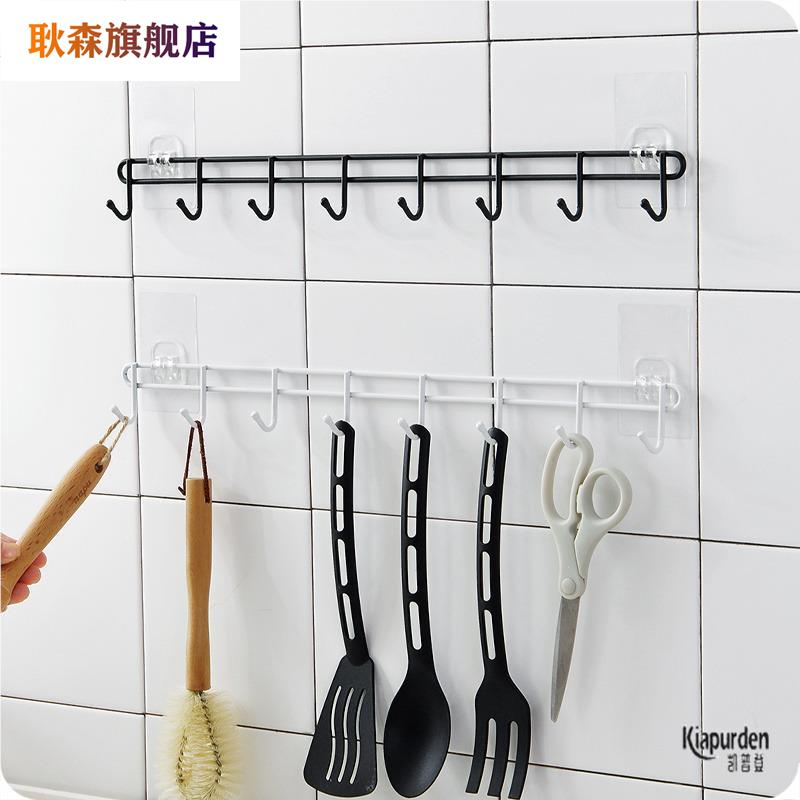 厨房挂钩免打孔强力粘胶墙壁粘钩置物架门后墙上一排无痕排钩挂架