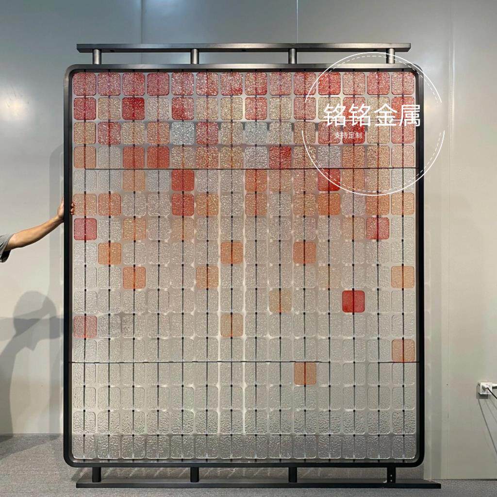 不锈钢渐变色亚克力屏风双面石头纹水晶玻璃挂片弧形金属定制