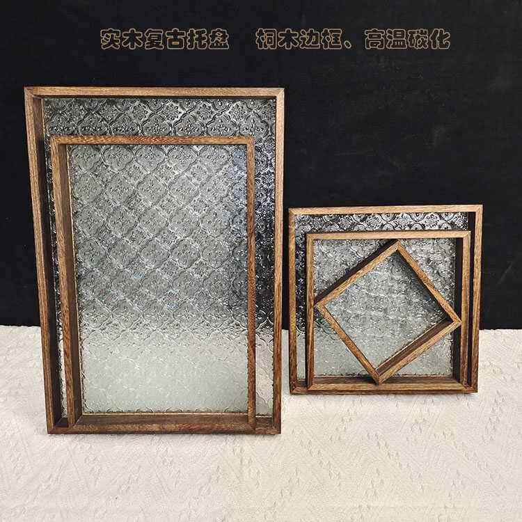 覆古海棠花托盘长方形盘子家用木质点心盘茶杯托盘掐丝珐瑯玻璃盘,餐饮具,盘,淘宝优惠券,粉丝福利购,淘宝优惠卷