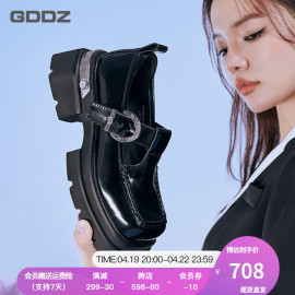 GDDZ 玛丽珍鞋女t字小皮鞋2024真皮高跟单鞋方头粗跟乐福鞋