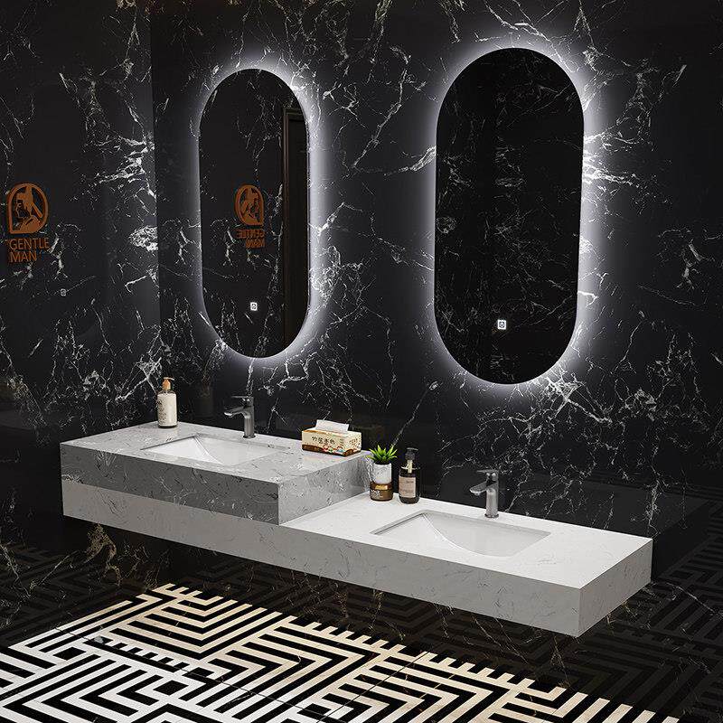 公共厕所大理石高低洗漱台加大尺寸子母洗手盆柜组合化妆室洗脸盆