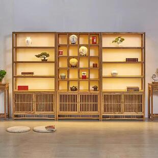 新中式实木多宝格茶叶置物架古董展示架老榆木茶具茶壶收纳博古架