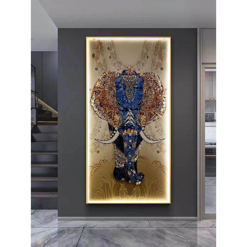 轻奢现代玄关装饰画led灯欧式大象入户走廊过道招财风水挂画壁画