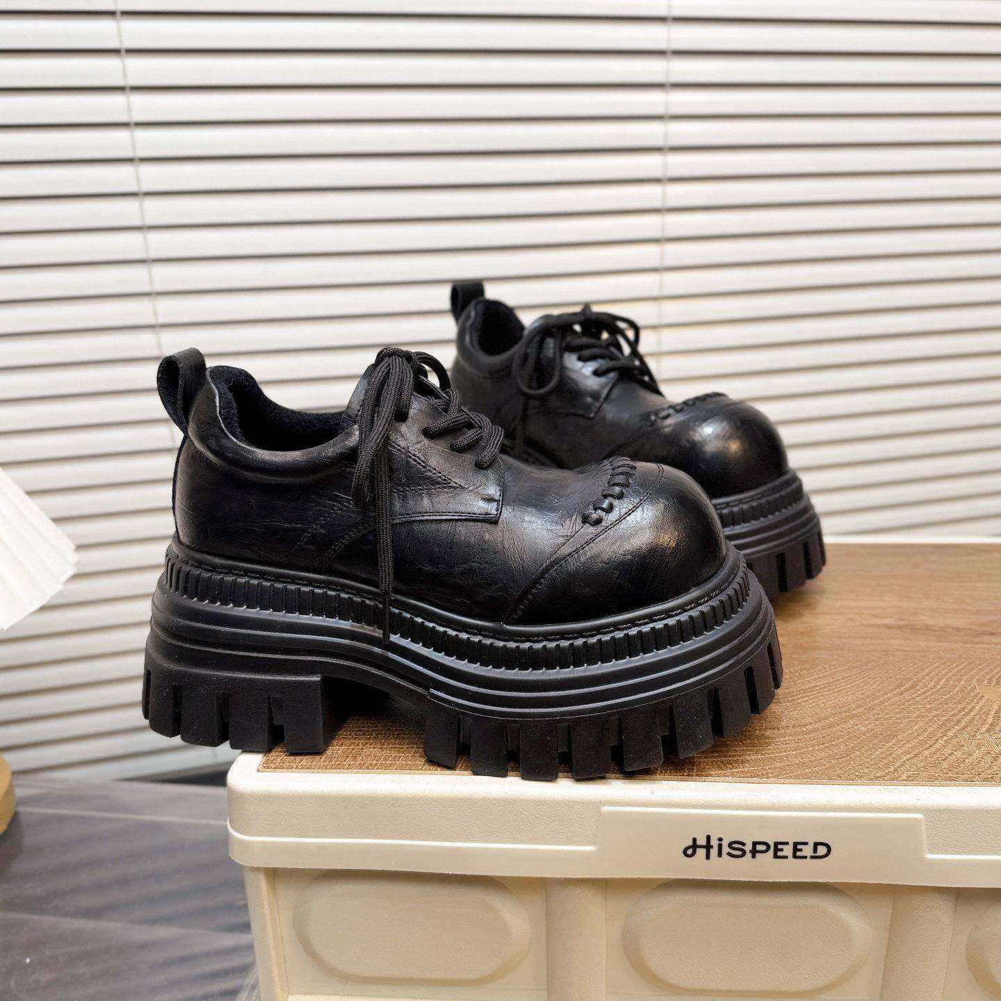 日韩8cm小个子真皮大头系带JK小皮鞋女2026年新款厚底松糕乐福鞋