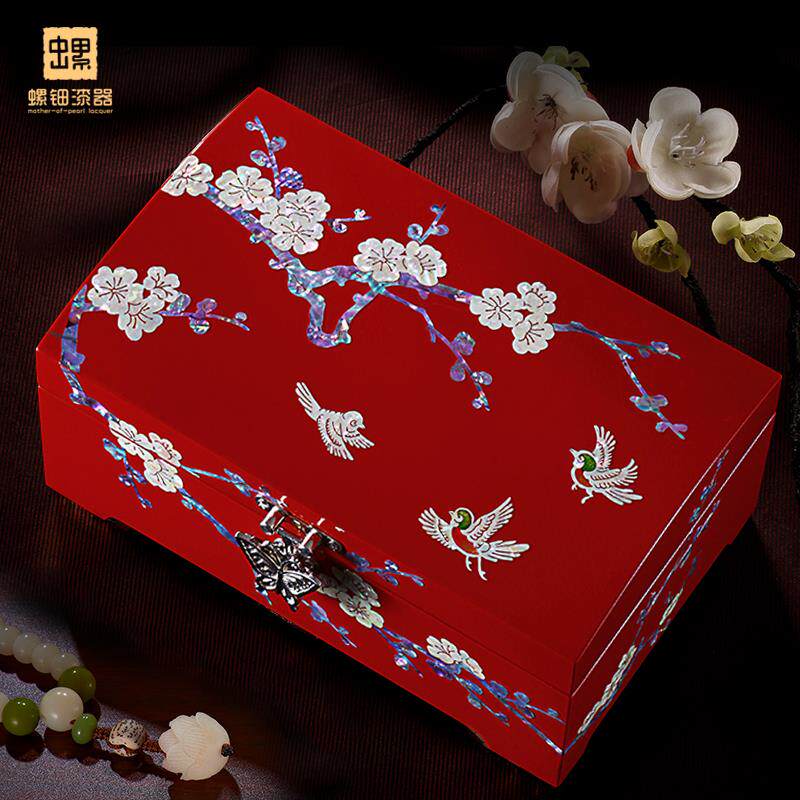 新款锦传品说螺钿漆器首饰收纳盒木质欧式婚公主结礼物带锁饰珠贝