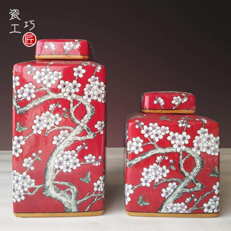 陶瓷手绘粉彩陶瓷花瓶储物罐欧式中式混搭饰品摆件