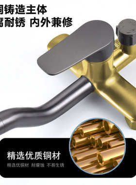 枪灰色全铜淋浴龙头浴缸浴室洗澡暗装混水阀冷热增压三档花洒套装