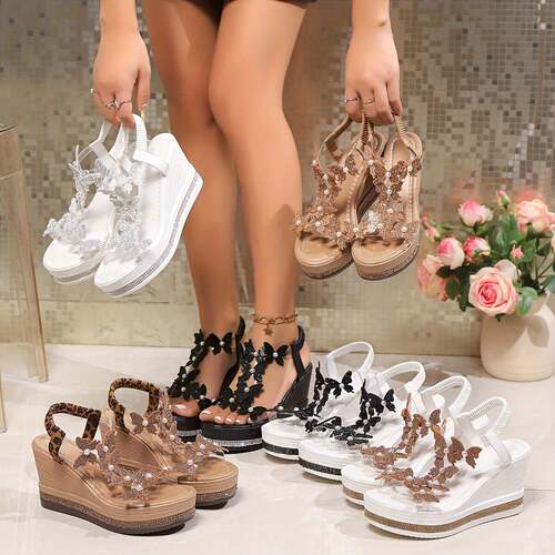 Allure Elegant Butterfly Pearl Wedge Sandals - Chic