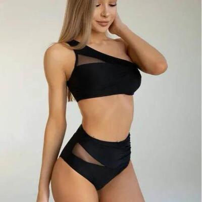 分体网纱拼接比基尼褶皱时尚泳衣Mesh patchwork bikini swimsuit