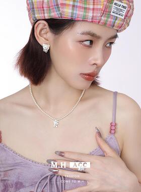 小熊爱心珍珠项链女年新款日韩小众设计高级感锁骨链配饰