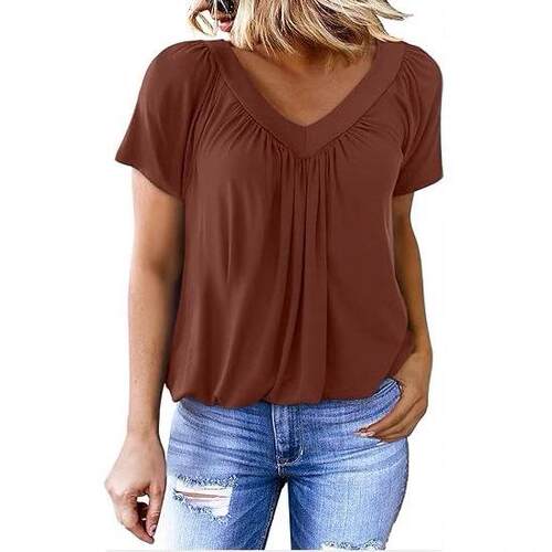 Women's Summer Tops, V Neck Short Sleeve Casual Ruched T-Shi