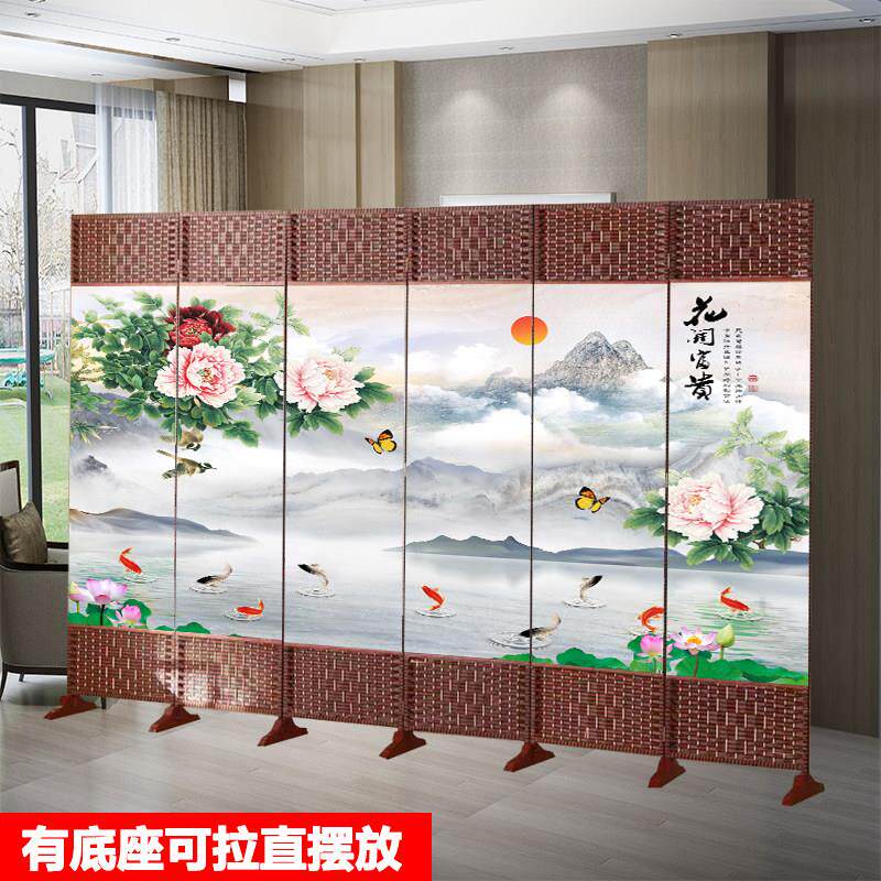 新中式屏风隔断客厅遮挡家用卧室房间挡床入户门可折叠移动布艺帘