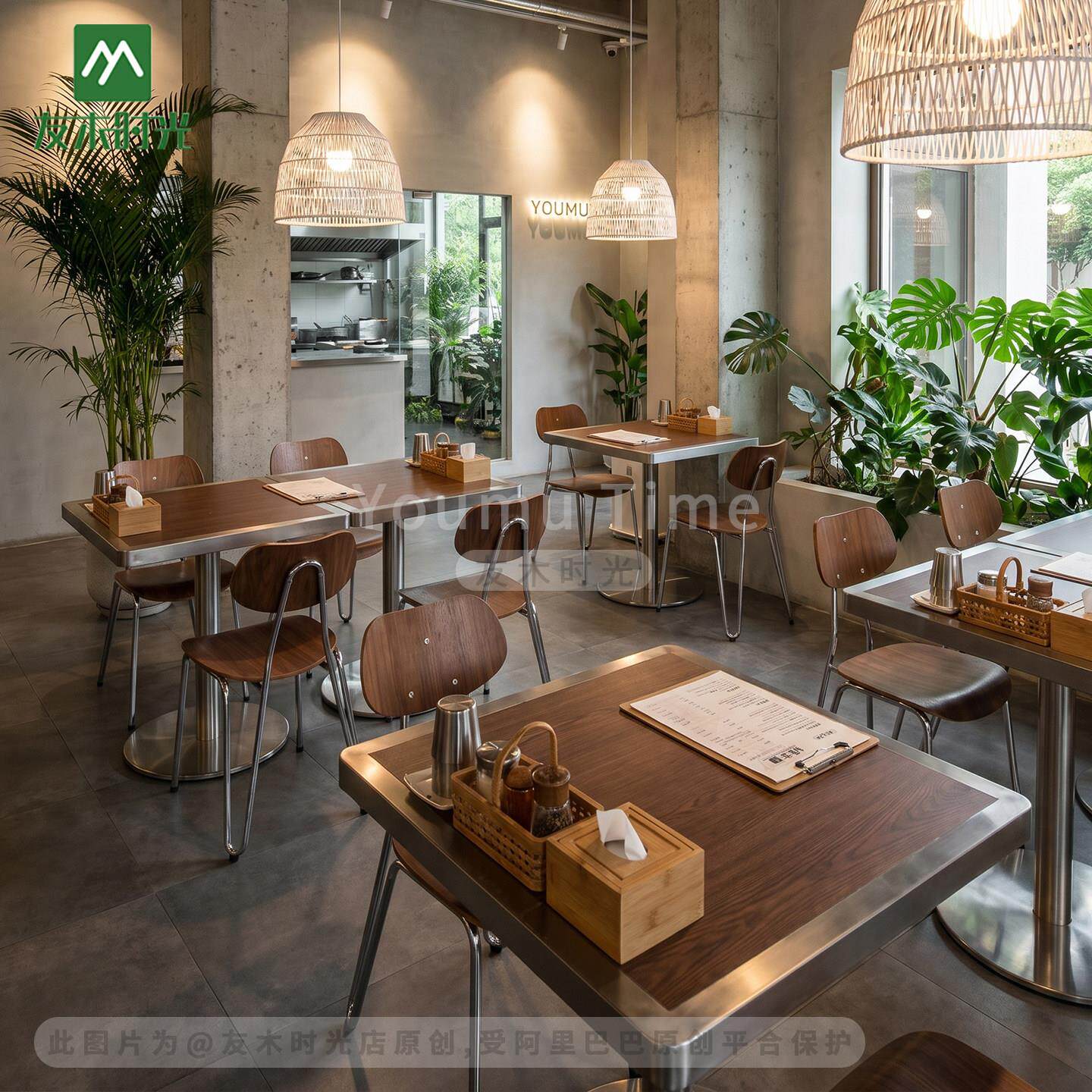 韩式料理饭厅商用餐桌融合西餐厅桌椅组合简餐轻食店餐桌椅定制