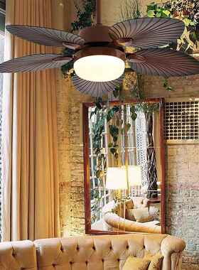 蕉ali-7513叶餐厅风扇灯工芭业吊扇调灯客厅灯电扇家用灯可光调智