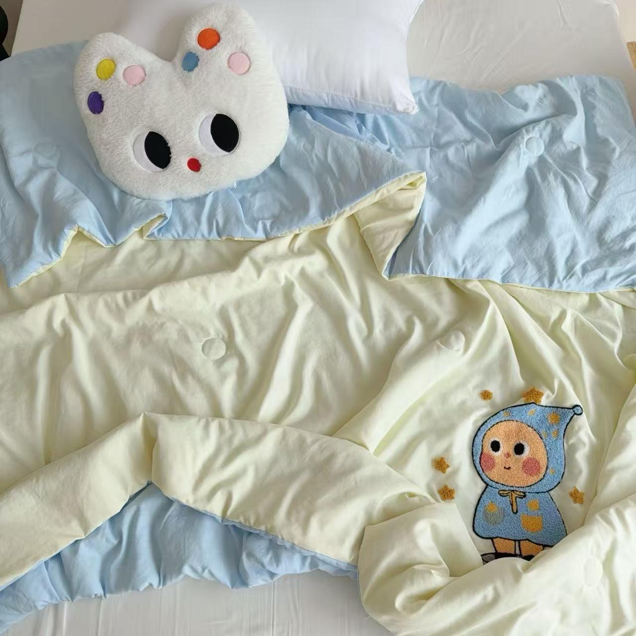 柔软水洗棉夏被可爱毛巾绣双人空调被可水洗儿童夏凉被无痕发
