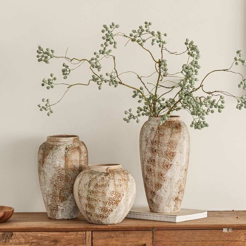 花瓶摆件客厅插花陶瓷轻奢感陶罐侘寂风禅意复古中式高粗陶大直销