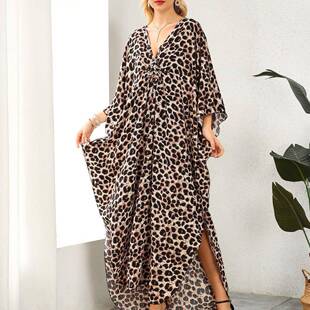 Women Kaftan Dresses Plus Size V-Neck Batwing Sleeves,