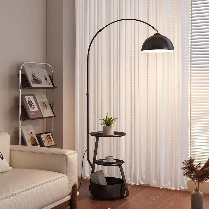 奶油风客厅沙发角落地灯卧室床头柜一体台灯无线充电边几中古立式