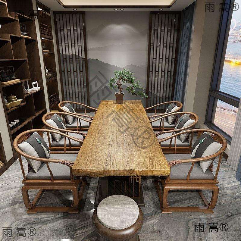 OTHER面板工作餐台吧台电脑桌老榆木板大边实木办桌自然板松木公