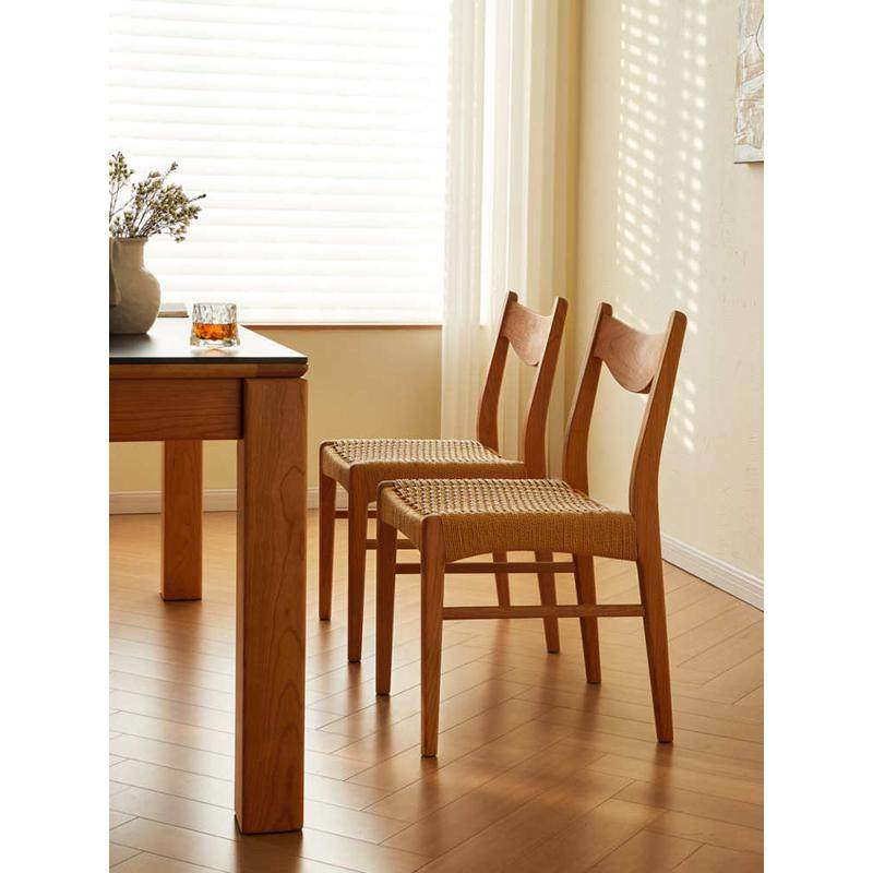 YD实木餐椅日式简约家用樱桃木桌椅子北欧餐厅中古绳编靠背椅子,住宅家具,餐椅,淘宝优惠券,粉丝福利购,淘宝优惠卷