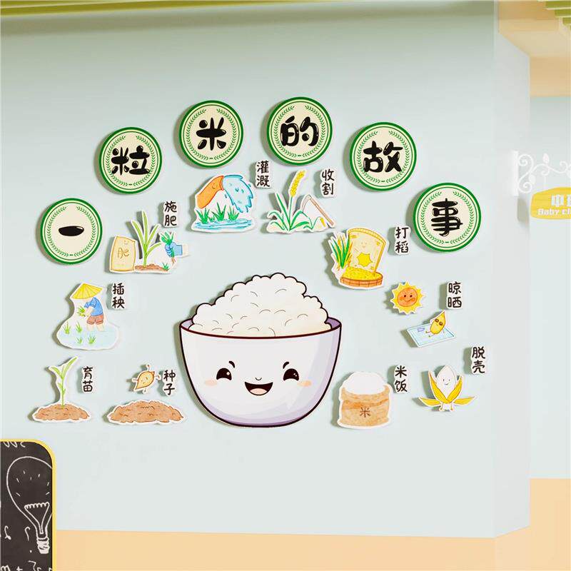 幼儿园大厅一粒米的故事环创主题走廊食堂文化墙面装饰布置贴挂画