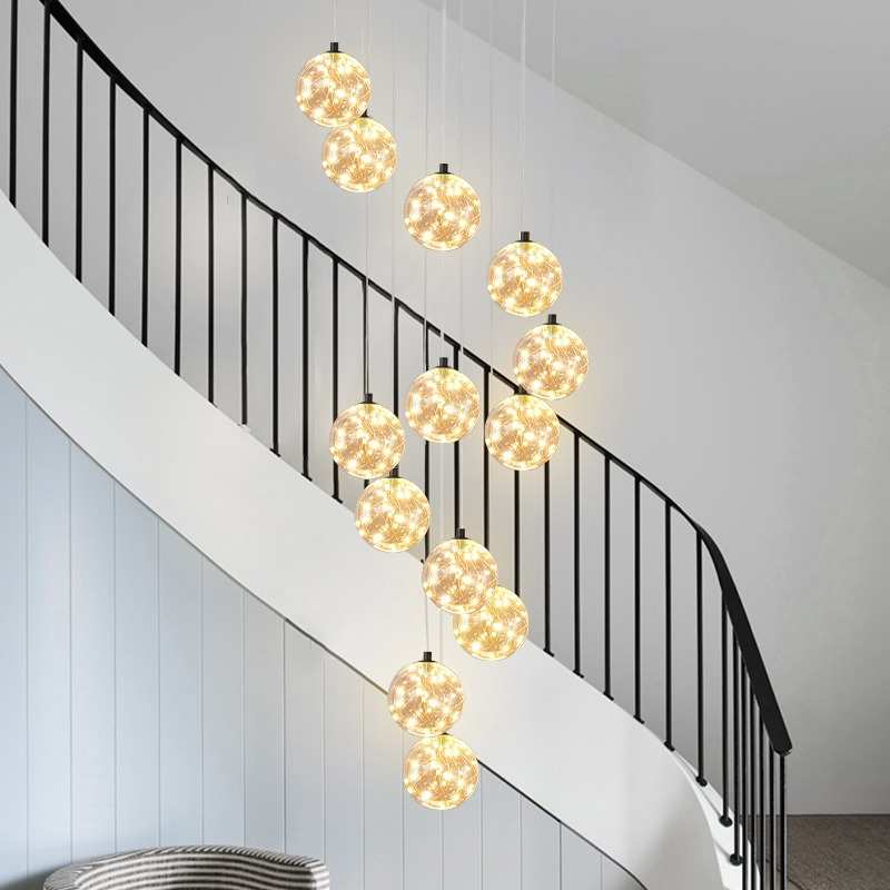 非标创意设计师款楼梯间吊灯复式楼中空客厅长吊灯loft公寓挑高灯