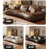 法式 复古广东佛山2024新款 油蜡真头层牛皮质三人直排棕色沙发客厅