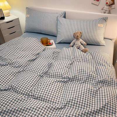 简约风格子四件套KPB棉学生舍三件套水亲肤宿洗床单被套床笠床上