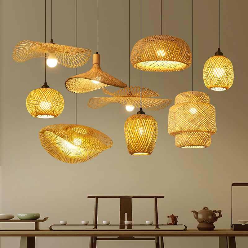 竹编吊灯新中式灯饰藤编禅意茶室餐饮灯日式竹艺灯笼茶楼仿古灯罩,家装灯饰光源,客厅吊灯,淘宝优惠券,粉丝福利购,淘宝优惠卷