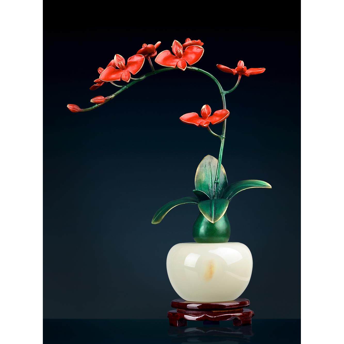 兰花摆件铜工艺品蝴蝶兰高档花插现代家居饰品中式客厅花卉盆景