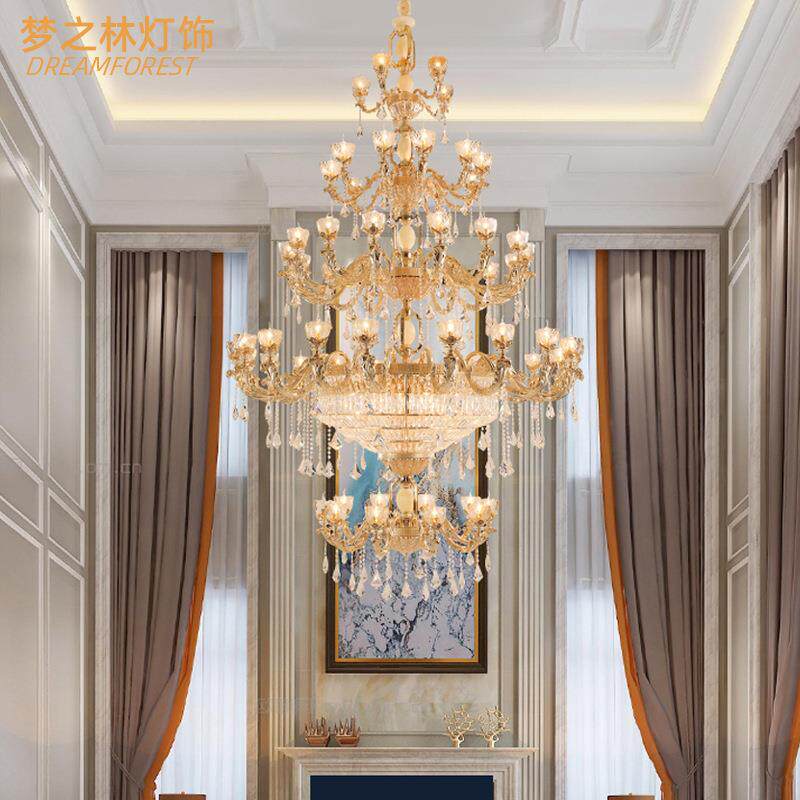 欧式水晶吊灯别墅酒店工程大堂客厅复式楼高档奢华锌合金蜡烛大灯