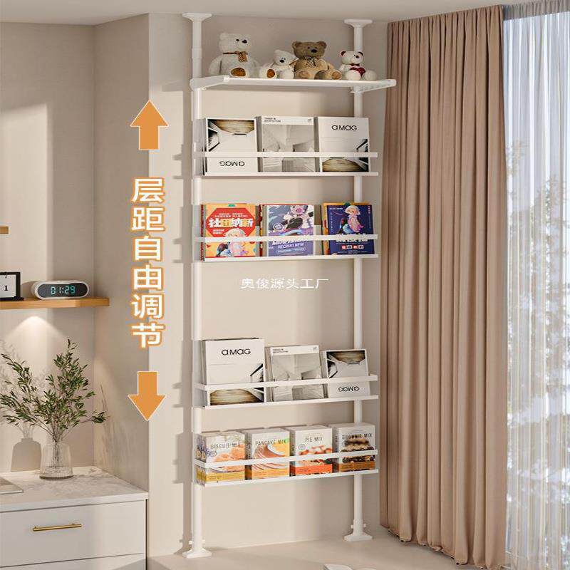 飘窗收置物架卧室免书架书地柜顶天打孔阳纳台立夹缝窗台SWB储物