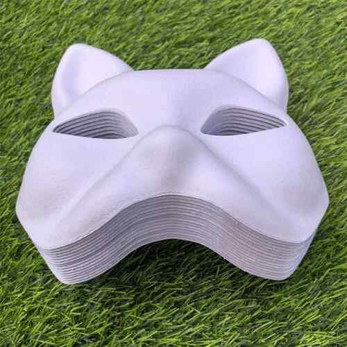 狐狸面具生产厂家直供 白色环保纸浆猫面猫脸面具配绳子纸浆模塑