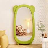 卧室家用奶油风全身落地镜客厅不规则网红风绒布卡通穿衣试衣镜