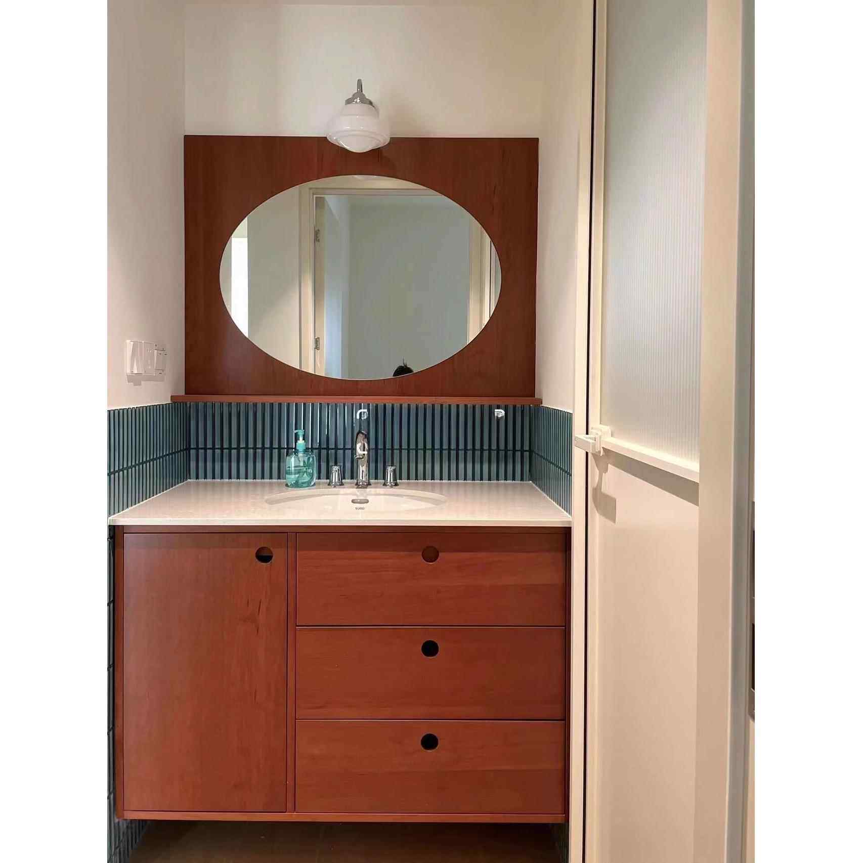 实木中古风浴室柜组合陶瓷一体盆洗手台覆古烤漆定制浴柜洗漱台