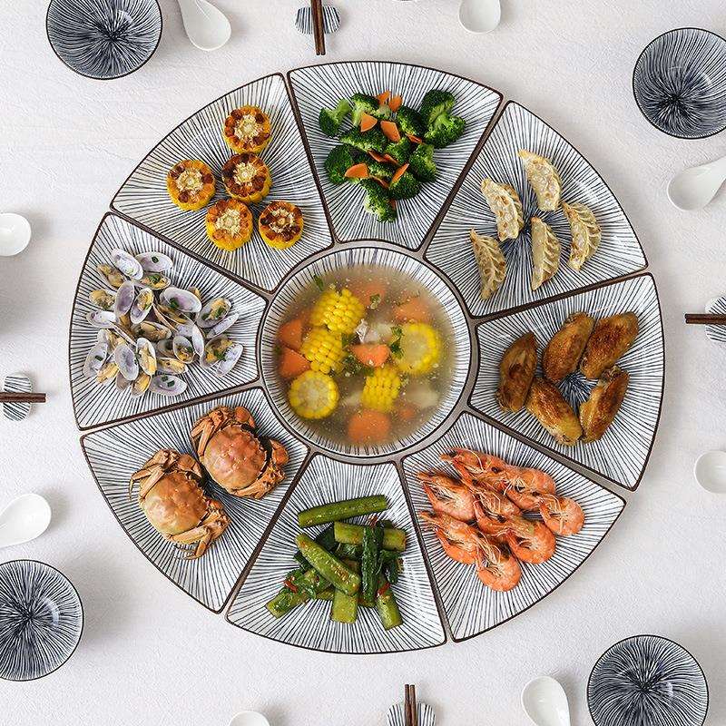鸿泰拼盘套装多彩陶瓷釉下彩菜盘碟子大团圆家用聚餐摆盘套装