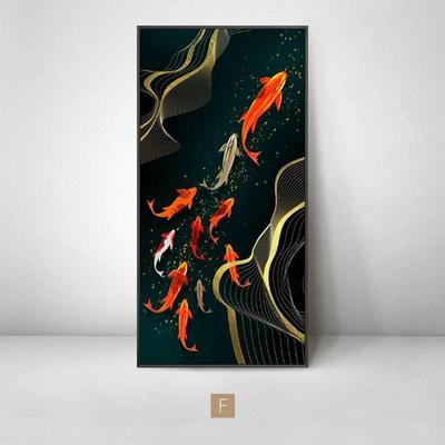 富贵有余新中式轻奢大气玄关挂画鱼图入户走廊装饰画过道壁画