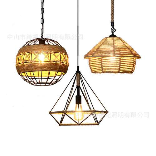 loft美式商用餐厅吊灯复古工业风过道走廊服装店装饰麻绳灯具