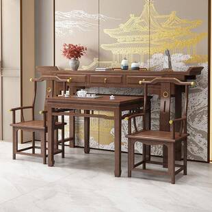 实木中堂六件套农村堂屋条案供桌八仙桌新中式客厅太师椅四件套