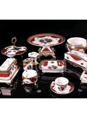 KTV摆台用品宫廷红花人物陶瓷纸巾盒果盘烟缸新款欧式茶几摆件