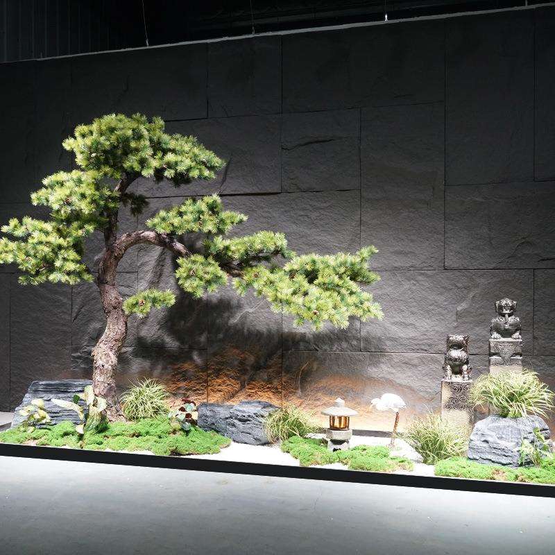 仿真树迎客松室内假山中式楼梯下景观橱窗造景装饰罗汉松植物摆件