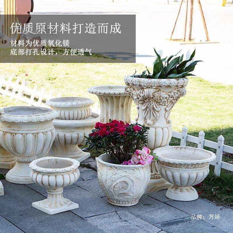 欧式复古景观大花盆仿古做旧罗马柱别墅庭院门口落地装饰户外摆设