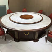 新中式 电动圆桌酒店餐饮包厢会所大圆桌餐桌镶嵌岩板餐桌椅组合