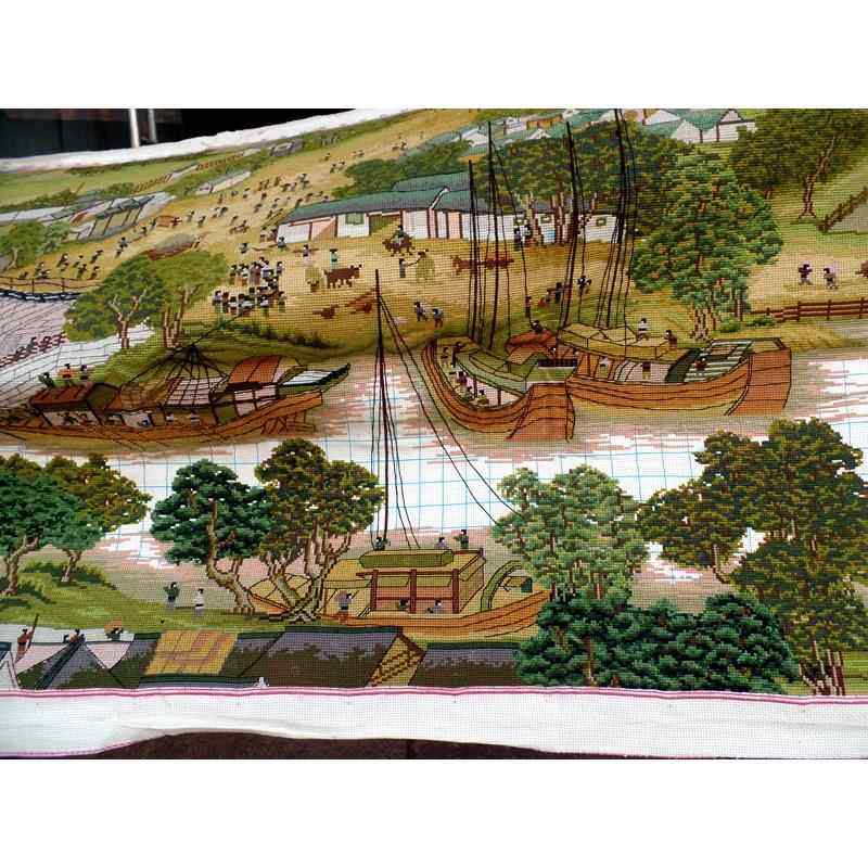 ?清明上藏图十幅字Fh(h(^lx绣成品纯手工2米3米全景纯手工大客厅