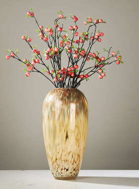 新中式玻璃琥珀色花瓶摆件客厅插花禅意办公室入户玄关家居装饰品