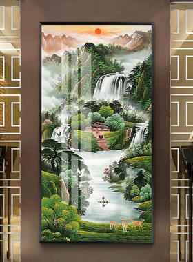 《新居山景画》与宣水《画》中国竖挂聚UHR宝盆装饰走走道办室公