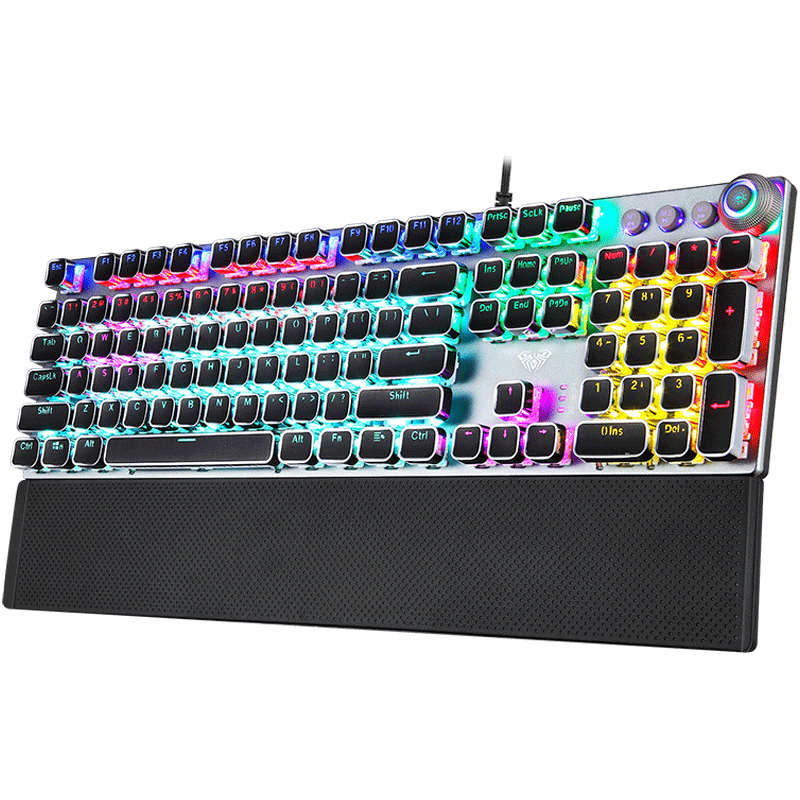 AULA/狼蛛 F2088真机械键盘青轴黑轴蒸汽朋克复古电竞游戏专用